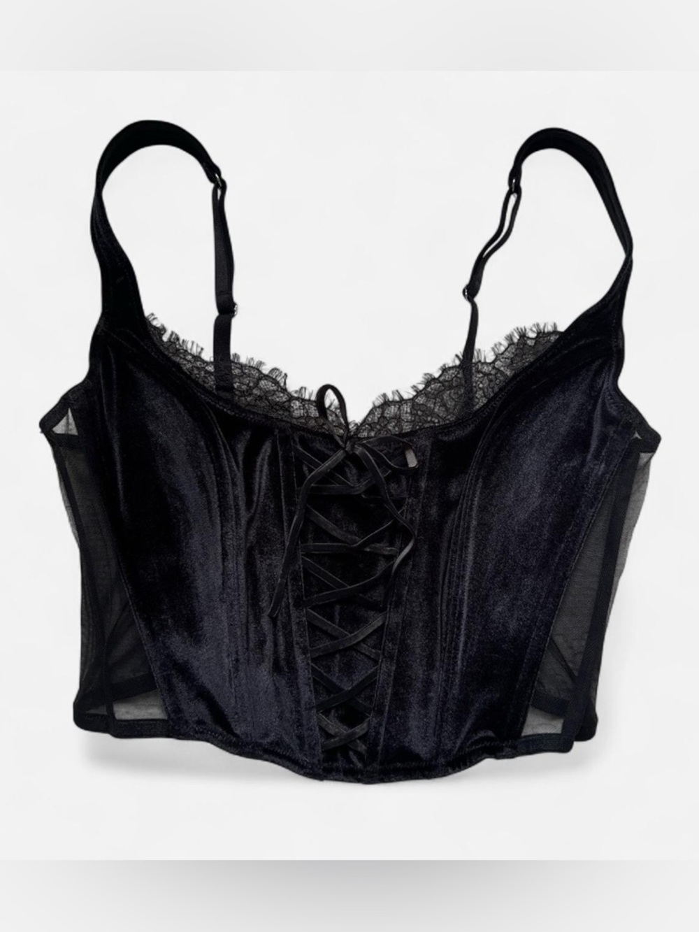 Victoria's Secret Black Corset Top with Lace Trim